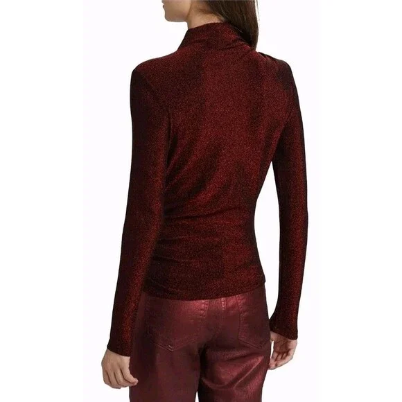 Veronica Beard Crimson Lurex Turtleneck Top - Picture 12 of 13